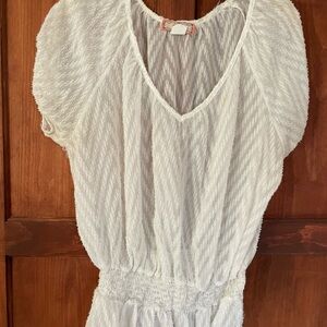 White Textured V-Neck Blouse